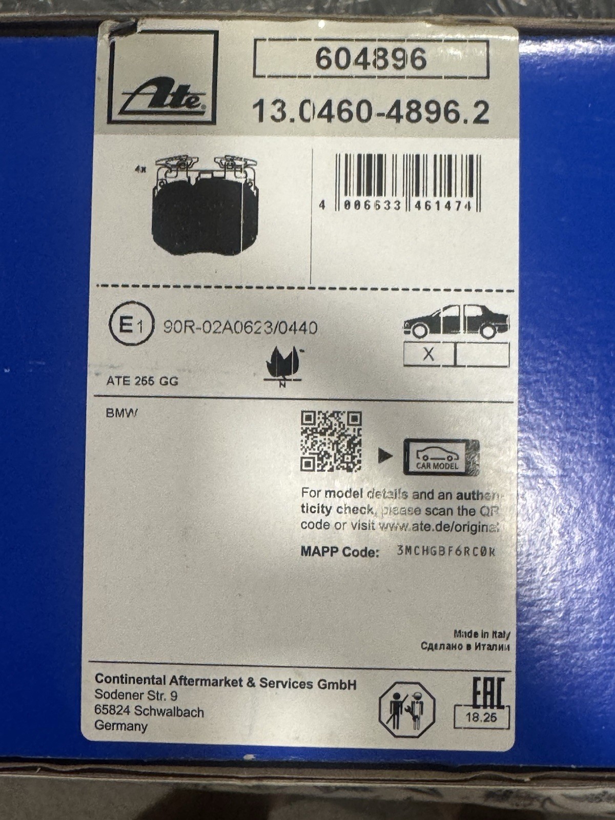 ATE Brake Pad Set 34106888459 BMW/Rolls Royce