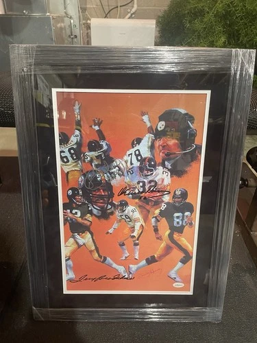 Terry Bradshaw Franco Harris Jack Lambert Signed Framed 11x17 Print Steelers COA