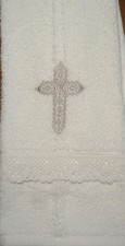 Baby Baptism Towel Cross Embroidery Lace Infant Christening Cloth White Cotton