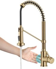 Motion Sensor Touchless Spring Kitchen Faucet Brushed Gold Single Hole