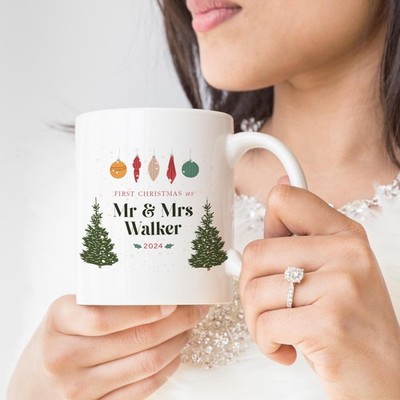 First Christmas as Mr and Mrs last name mug Gift for wife husband him her