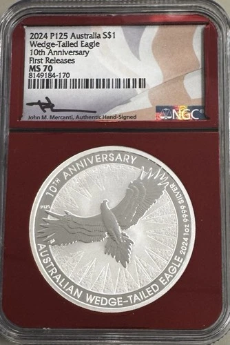2024 P125 Australia S$1 Wedge Tailed Eagle NGC MS70 FR 10th An. Mercanti Signed