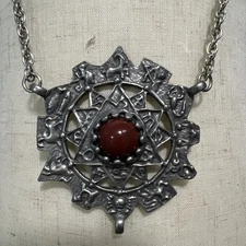 RARE Vintage MARK HEISTER Zodiac Calendar Pewter Pendant on Chain Necklace 1975