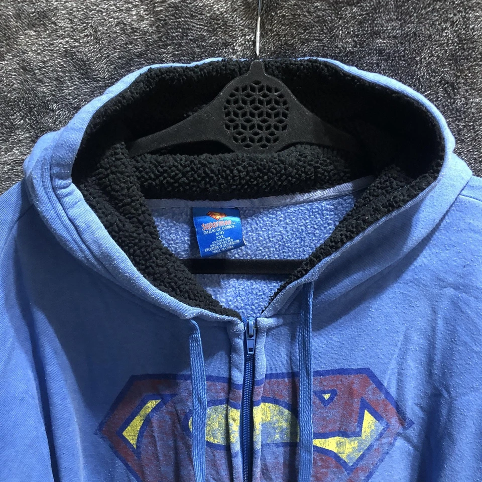 Sudadera con Capucha Superman Para Hombres 2XL Azul Cremallera Completa Forrada Sherpa DC Comics Gráfico Vellón Foto 4 de 4