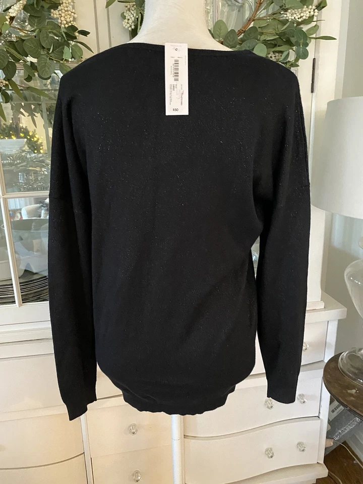 Suéter Bisou Negro Básico Tejido con Acento de Estrás Mangas con Cuentas Brillante Grande Foto 3 de 4