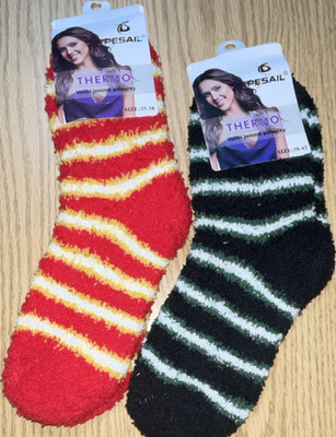 PESAIL THERMO Fuzzy Striped Socks 2 Pairs Women's Multicolor Size 35-38 38-42