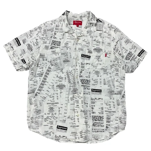 Rare chemise boutonnée manches courtes rayonne Supreme Receipts homme taille moyenne