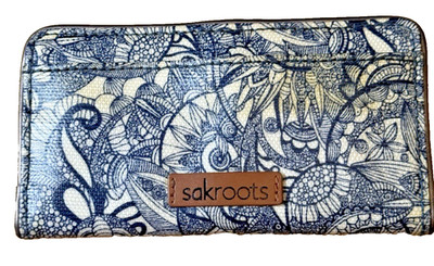 Sakroots Artist Circle Slim Bi-fold Wallet Snap Navy Spirit Embroidered