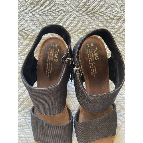 Tom’s Women’s Majorca Cutout Black Canvas Boho Open Toed Heels Size 11 Wide - 第 3/8 張圖片