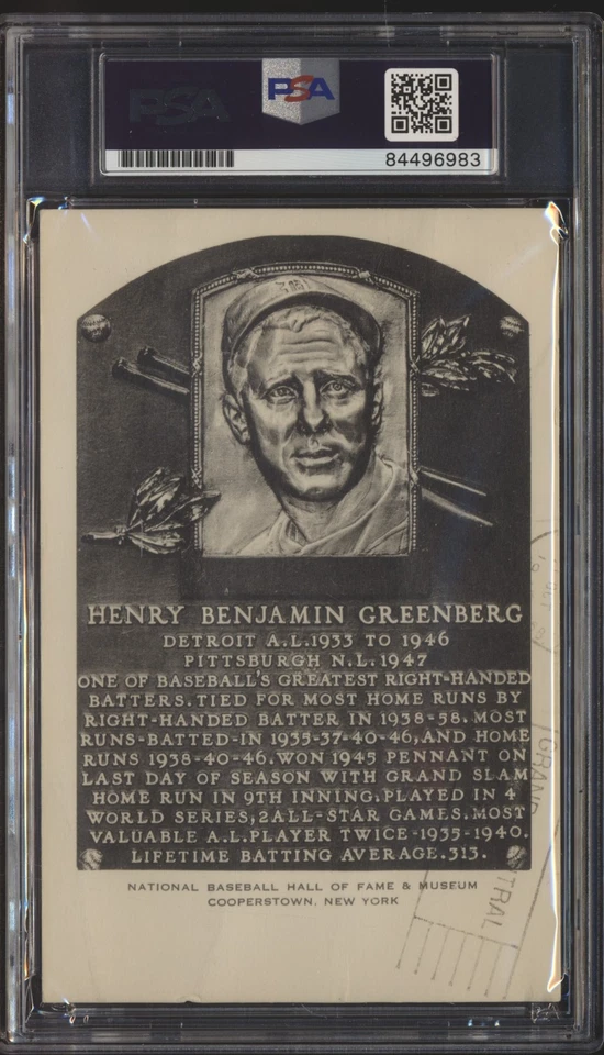 Hank Greenberg Signed Type 2 Artvue HOF Postcard Plaque PSA/DNA - Image 2 of 2