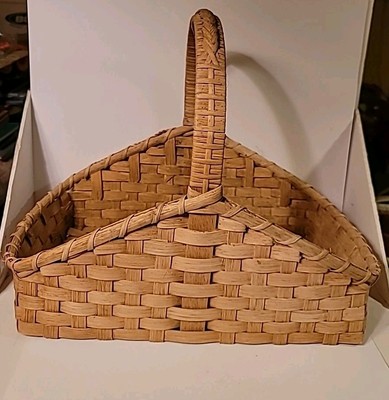 Vtg Lg Gathering Basket Lt Oak Splint Oak Handle Woven Cover J. Phillips 9/24/00