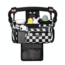 Universal Baby Stroller Organizer Checkerboard Stroller Caddy Mesh Bag