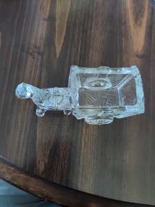 Vintage Small Clear Glass Donkey Pulling Cart Figurine