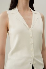 $159 NWT / LILYSILK Milano Knit Lapel Collar Silk Viscose Vest, White - S