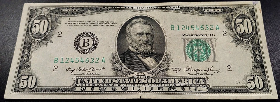 1950 A $50 Federal Reserve Note, New York! AU! Fr# 2108 B. - Image 2 of 4