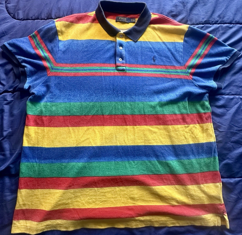 Polo Ralph Lauren Multicolor Striped Polo Shirt XXL Short Sleeve Embroidered Lo…