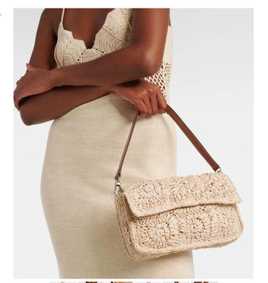 STAUD TIMMY CROCHET RAFFIA CONVERTIBLE SHOULDER BAG MSRP$395