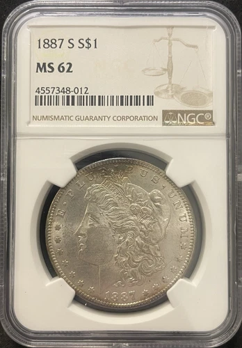 1887 S Morgan Silver Dollar NGC Graded MS 62. Free Shipping. SKYHAQIEXITTMN