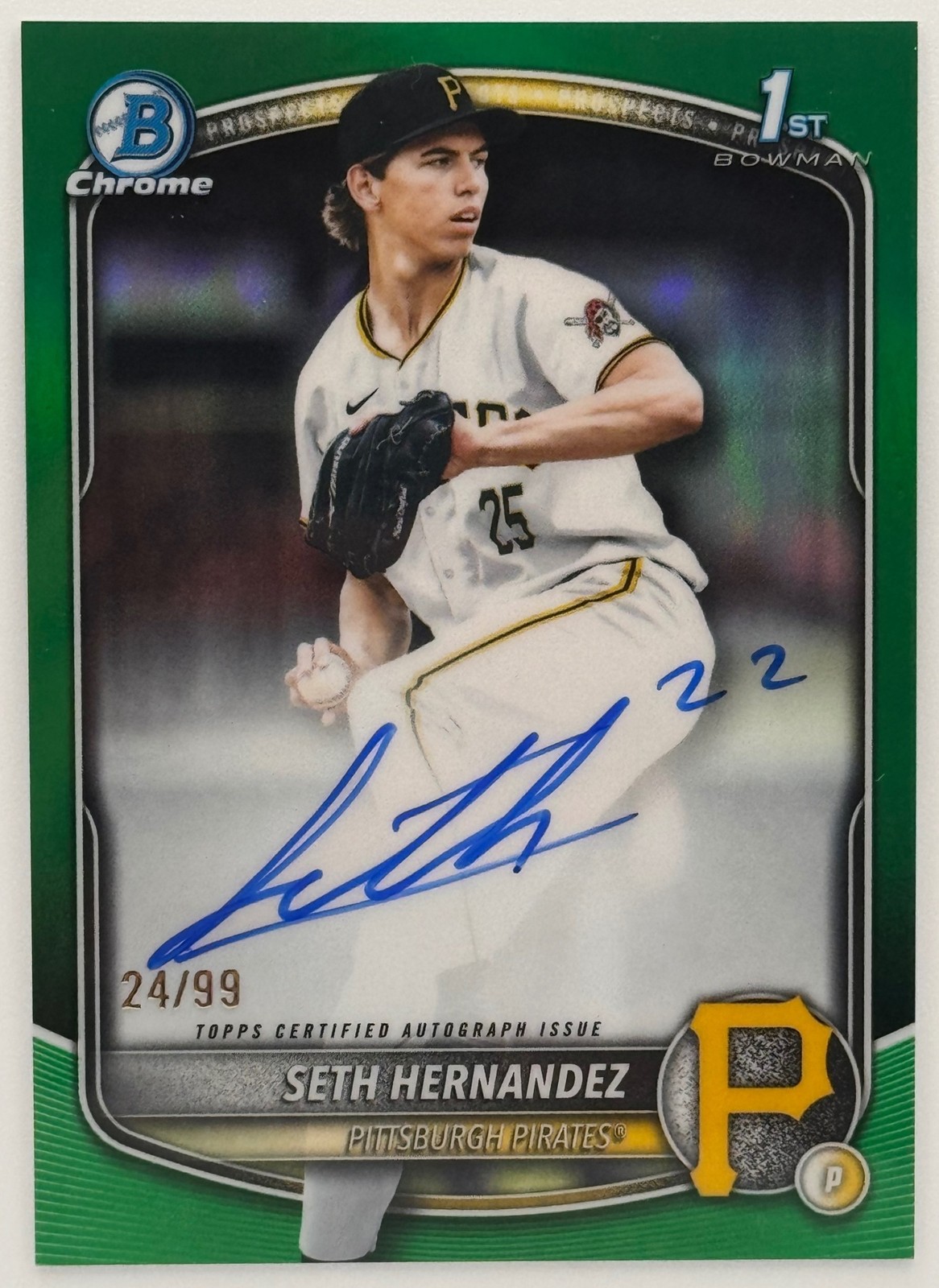 2025 Bowman Draft Seth Hernandez Chrome Green Auto /99 Pirates