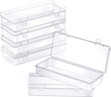 6 Pack Small Plastic Storage Containers with Hinged Lids, Rectangle Clear Plasti