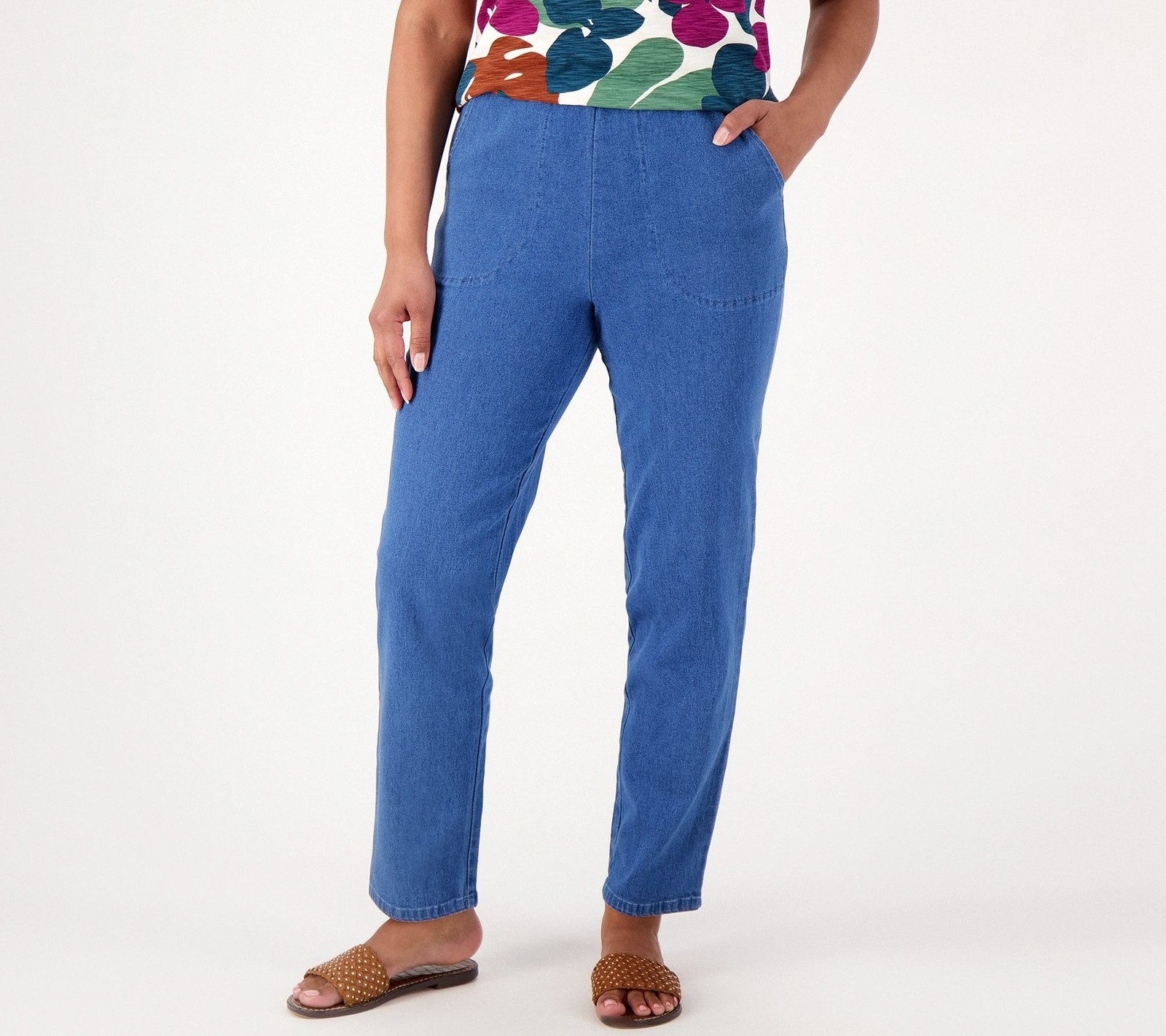 Denim & Co. Women's Petite Pants PL Original Waist Side Pocket Blue A600873