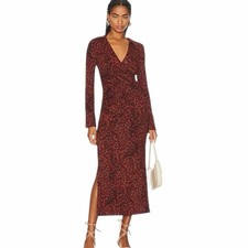 Free People Shayla Faux Wrap Midi Dress stretch brown orange size small