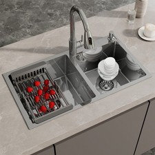 Stainless Steel Kitchen Sink 30" 32" Drop In Top Mount Double Bowl with Faucet