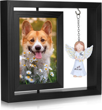 Dog Memorial Gifts for Loss of Dog, Rotating Wooden Picture Frame with Resin Ang