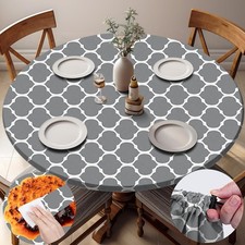 Fitted Round Tablecloth Waterproof Table Cloth Vinyl Indoor Outdoor Circle Cover