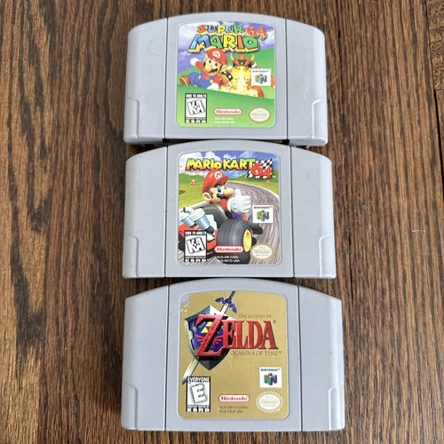 Nintendo 64 N64 Bundle Mario Kart 64 + Super Mario 64 + Zelda Ocarina Tested