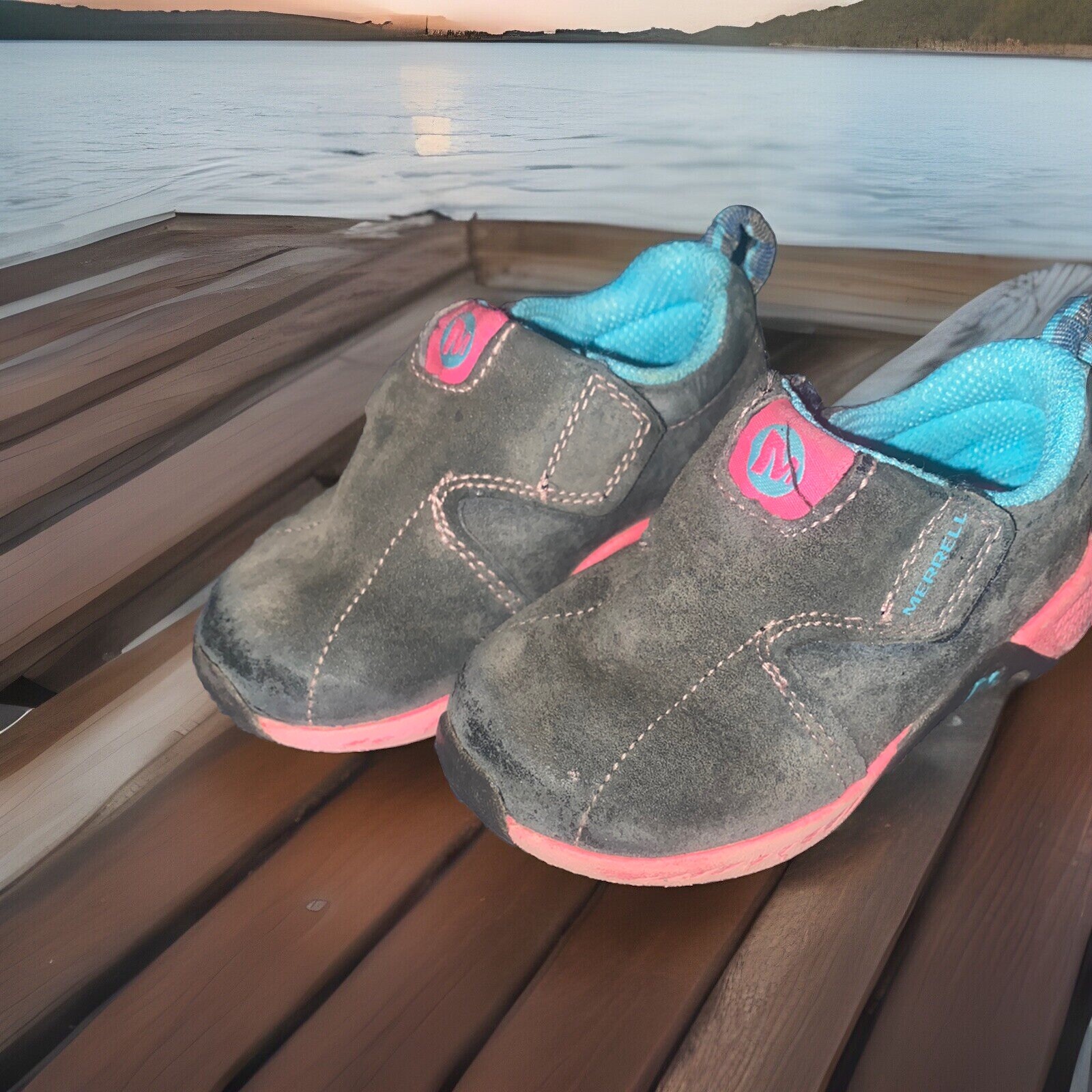 MERRELL Little Hikers taglia 7 Junior blu navy e rosa camoscio cerchio e anello MT51979