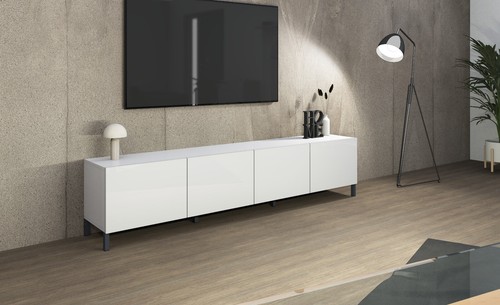 Lowboard 200 cm 4Türen Metallfüße Sideboard Kommode TV Schrank Weiß PORI - Bild 2 von 14