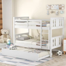 Wooden Bunk Bed with Trundle or Storage Drawers Platform Bed Frames Bedroom Sets
