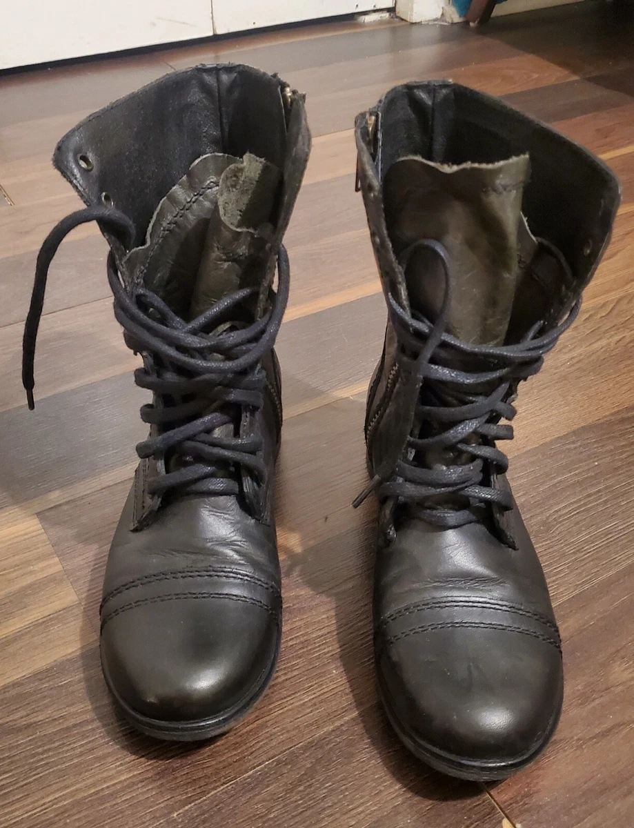 AUTHENTIC Steve Madden Combat Boots Troopa- Black Leather Women's