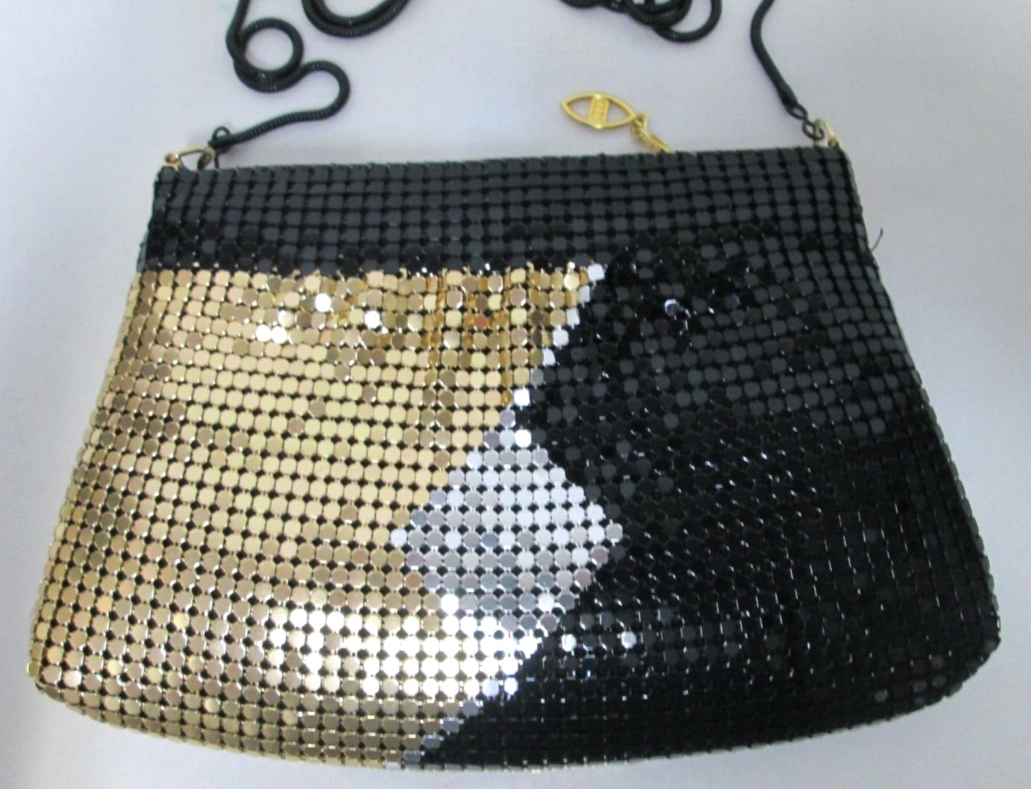 Vintage mesh Metal gold silver black handbag zip … - image 1