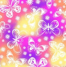 Pink, Yellow, and Purple Butterfly Comfy Cotton Flannel Fabric by the Yard