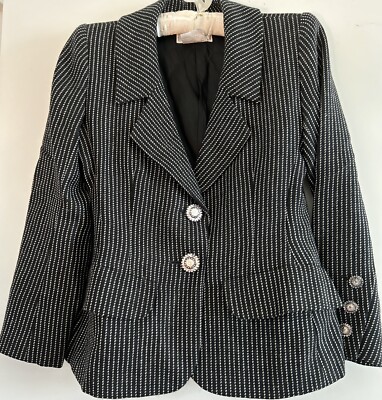 Vintage Yves Saint Laurent Rive Gauche Black/White Wool Blazer, Sz 38 (US 4-6)