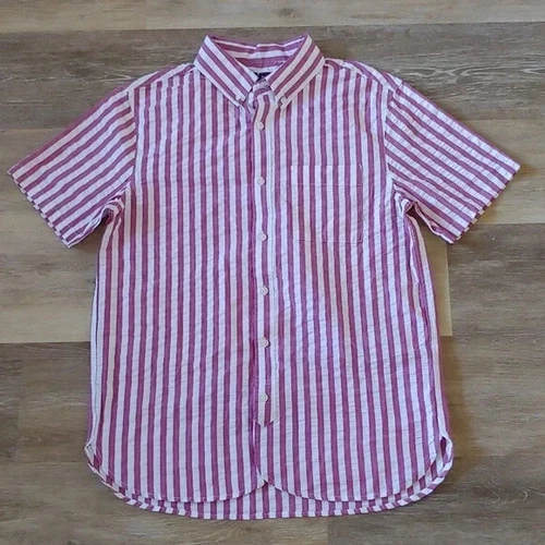 NWOT Houston White Burgundy Striped Textured Button Down Shirt Size L