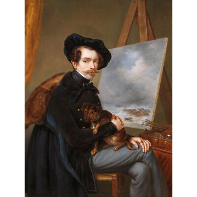 Louis Meijer Selbstporträt Hund Gemälde Wandbild Leinwanddruck 18 x 24 Zoll