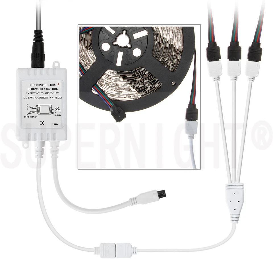 RGB LED Strip Connector Splitter Female Extension Cable 4 Pin Wire 3 Way Adapter - Image 2 of 4