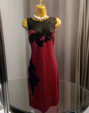 Lipsy Size 16 Lace Applique Black Wine Knee Length Cocktail Party Dress