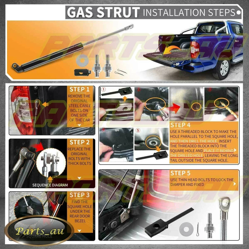 1x Tailgate Gas Struts Kit Lift Supports for Mitsubishi Triton ML MN 2005-2014 - image 2 of 4