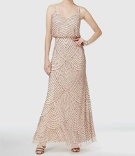 262 Adrianna Papell Women's Pink Beaded Blouson Sleeveless Gown Dress Size 14
