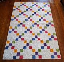 9-Patch Rainbow Colors 45 x 68 Baby/Toddler size Finished Quilt-Blue Pink Green