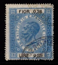 Italy 1870 Armories Revenue 39c Used PERIOD SHIFTED RIGHT - S36259