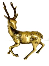 Brass Sika Deer Figurine Sculpture, 5" L, 423g (14.9 oz)