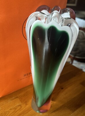 VINTAGE SWEDISH FLYGSFORS COQUILLE TRI-COLOUR ART GLASS VASE PAUL