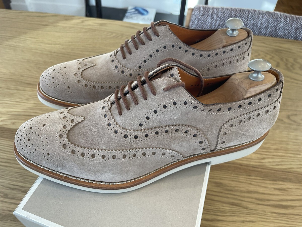 Santoni Wingtip Brogues Beige Suede Men Shoe Santoni Size 9  display picture 2
