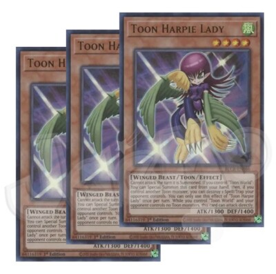 Yugioh Toon Harpie Lady x 3 - 1st Edition Ultra Rare NM - Free