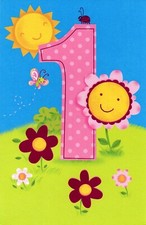 Cute 1ST BIRTHDAY Card FOR 1 YEAR OLD GIRL, Sun Flowers — American Greetings +✉